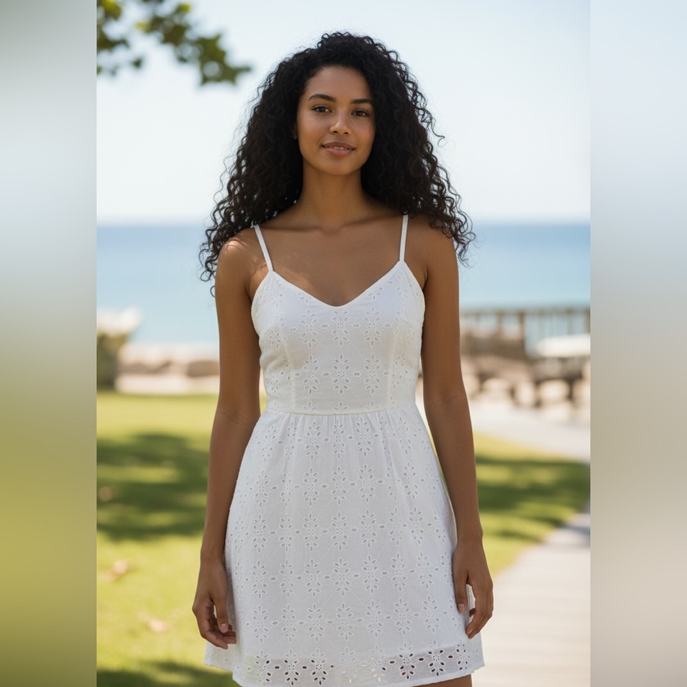 NEW• Creme De La Creme Timeless White Eyelet Fit & Flare Dress• XL